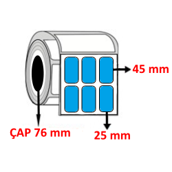 Mavi Renkli 25 mm x 45 mm YY3 LÜ Kuşe Barkod Etiketi ÇAP 76 mm ( 6 Rulo ) 45.000 ADET