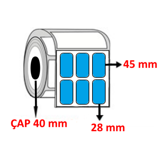 Mavi Renkli 28 mm x 45 mm YY3 LÜ Barkod Etiketi ÇAP 40 mm ( 6 Rulo ) 18.000 ADET