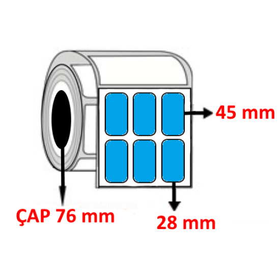 Mavi Renkli 28 mm x 45 mm YY3 LÜ Barkod Etiketi ÇAP 76 mm ( 6 Rulo )  45.000 ADET
