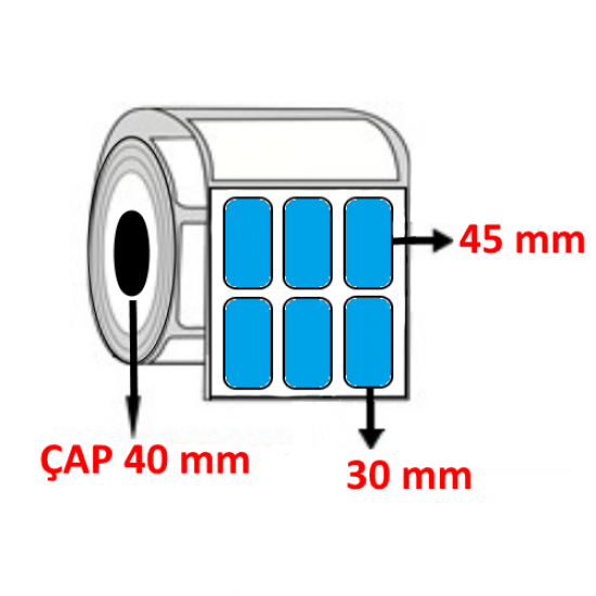 Mavi Renkli 30 mm x 45 mm YY3 LÜ Barkod Etiketi ÇAP 40 mm ( 6 Rulo ) 18.000 ADET