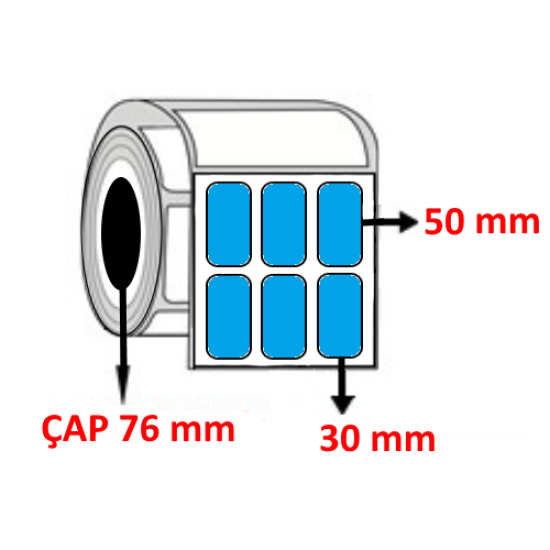 Mavi Renkli 30 mm x 50 mm YY3 LÜ Barkod Etiketi ÇAP 76 mm ( 6 Rulo )  45.000 ADET