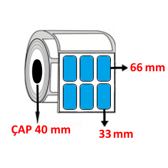 Mavi Renkli 33 mm x 66 mm YY3 LÜ Kuşe Barkod Etiketi ÇAP 40 mm ( 6 Rulo ) 18.000 ADET