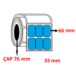Mavi Renkli 33 mm x 66 mm YY3 LÜ Kuşe Barkod Etiketi ÇAP 76 mm ( 6 Rulo ) 36.000 ADET