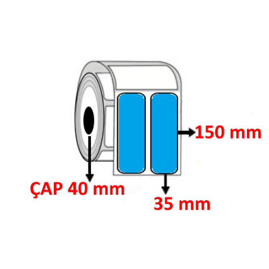 Mavi Renkli 35 mm x 150 mm YY2 Lİ Barkod Etiketi ÇAP 40 mm ( 6 Rulo ) 4.800 ADET