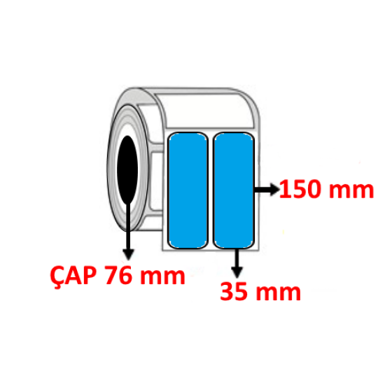 Mavi Renkli 35 mm x 150 mm YY2 Lİ Kuşe Barkod Etiketi ÇAP 76 mm ( 6 Rulo ) 9.000 ADET
