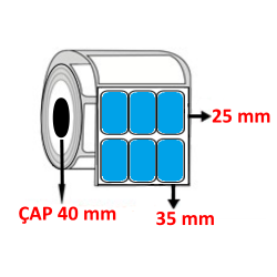 Mavi Renkli 35 mm x 25 mm YY3 LÜ Kuşe Barkod Etiketi ÇAP 40 mm ( 6 Rulo ) 36.000 ADET