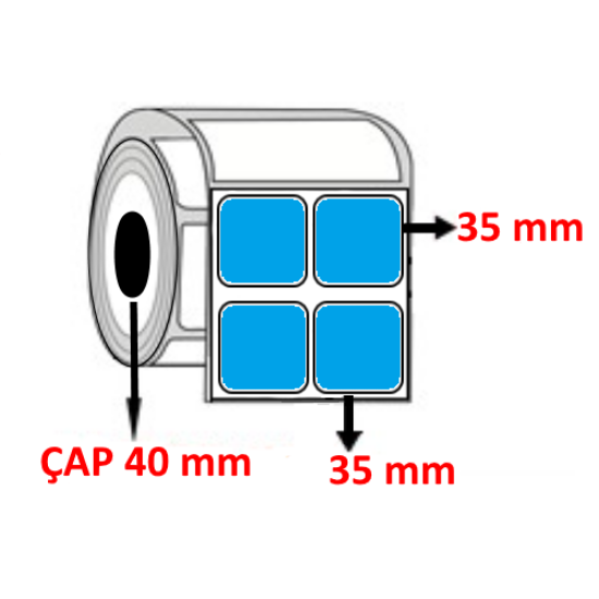 Mavi Renkli 35 mm x 35 mm YY2 Lİ Termal Barkod Etiketi ÇAP 40 mm ( 6 Rulo ) 18.000 ADET