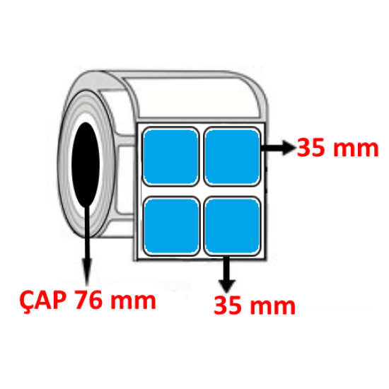 Mavi Renkli 35 mm x 35 mm YY2 Lİ Kuşe Barkod Etiketi ÇAP 76 mm ( 6 Rulo ) 30.000 ADET