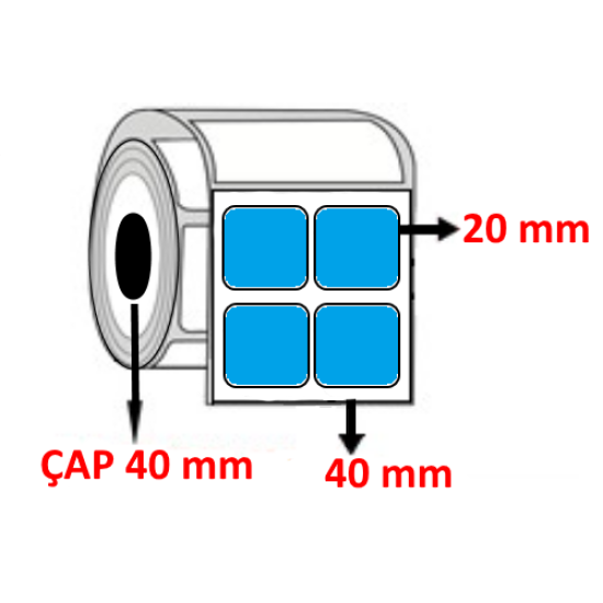 Mavi Renkli 40 mm x 20 mm YY2 Lİ Kuşe Barkod Etiketi ÇAP 40 mm ( 6 Rulo ) 24.000 ADET