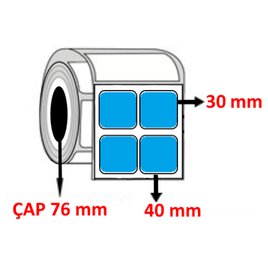 Mavi Renkli 40 mm x 30 mm YY2 Lİ Barkod Etiketi ÇAP 76 mm ( 6 Rulo ) 54.000 ADET