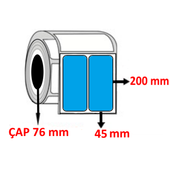 Mavi Renkli 45 mm x 200 mm YY2 Lİ Kuşe Barkod Etiketi ÇAP 76 mm ( 6 Rulo ) 9.000 ADET
