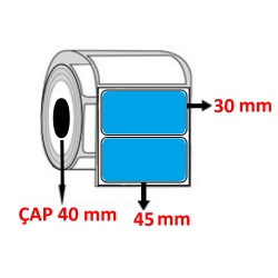 Mavi Renkli 45 mm x 30 mm Barkod Etiketi ÇAP 40 mm ( 6 Rulo ) 9.000 ADET