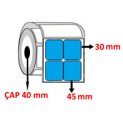 Mavi Renkli 45 mm x 30 mm YY2 Lİ Barkod Etiketi ÇAP 40 mm ( 6 Rulo ) 18.000 ADET