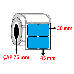 Mavi Renkli 45 mm x 30 mm YY2 Lİ Kuşe Barkod Etiketi ÇAP 76 mm ( 6 Rulo ) 60.000 ADET