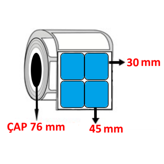 Mavi Renkli 45 mm x 30 mm YY2 Lİ Kuşe Barkod Etiketi ÇAP 76 mm ( 6 Rulo ) 60.000 ADET