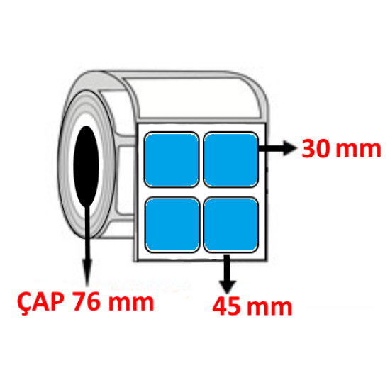 Mavi Renkli 45 mm x 30 mm YY2 Lİ Kuşe Barkod Etiketi ÇAP 76 mm ( 6 Rulo ) 60.000 ADET