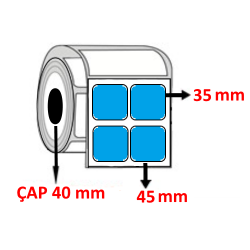 Mavi Renkli 45 mm x 35 mm YY2 Lİ Kuşe Barkod Etiketi ÇAP 40 mm ( 6 Rulo ) 12.000 ADET
