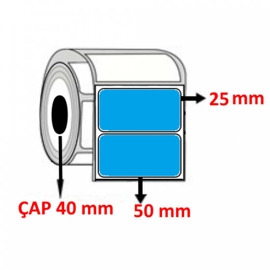 Mavi Renkli 50 mm x 25 mm Barkod Etiketi ÇAP 40 mm ( 6 Rulo ) 10.500 ADET