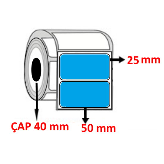 Mavi Renkli 50 mm x 25 mm Termal  Barkod Etiketi ÇAP 40 mm ( 6 Rulo ) 10.500 ADET