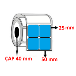 Mavi Renkli 50 mm x 25 mm YY2 Lİ Kuşe Barkod Etiketi ÇAP 40 mm ( 6 Rulo ) 18.000 ADET