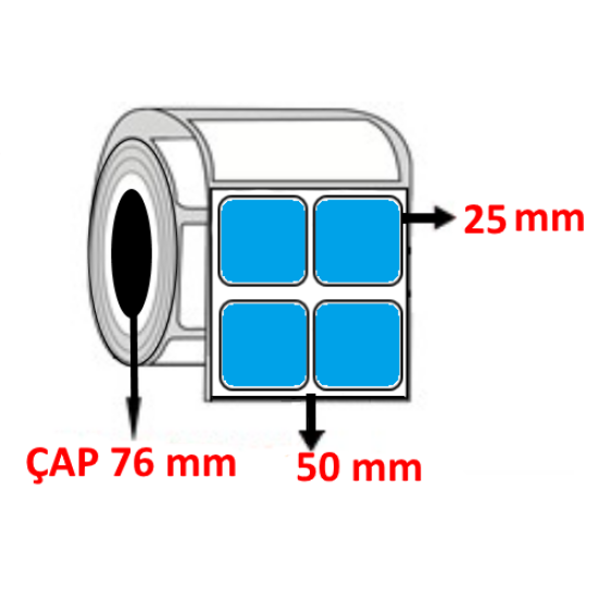 Mavi Renkli 50 mm x 25 mm YY2 Lİ Kuşe Barkod Etiketi ÇAP 76 mm ( 6 Rulo ) 60.000 ADET