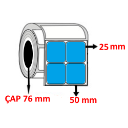 Mavi Renkli 50 mm x 25 mm YY2 Lİ Kuşe Barkod Etiketi ÇAP 76 mm ( 6 Rulo ) 60.000 ADET