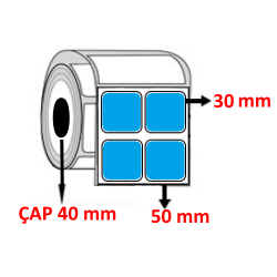 Mavi Renkli 50 mm x 30 mm YY2 Lİ Kuşe Barkod Etiketi ÇAP 40 mm ( 6 Rulo ) 18.000 ADET