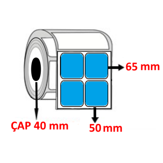 Mavi Renkli 50 mm x 65 mm YY2 Lİ Termal Barkod Etiketi ÇAP 40 mm ( 6 Rulo ) 9.000 ADET