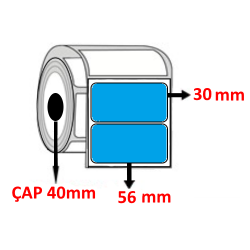 Mavi Renkli 56 mm x 30 mm Kuşe Barkod Etiketi ÇAP 40 mm ( 6 Rulo ) 9.000 ADET