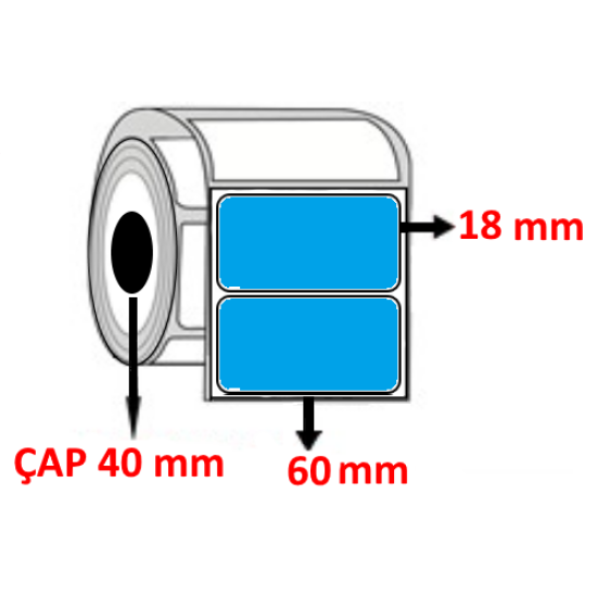 Mavi Renkli 60 mm x 18 mm Barkod Etiketi ÇAP 40 mm ( 6 Rulo ) 12.000 ADET