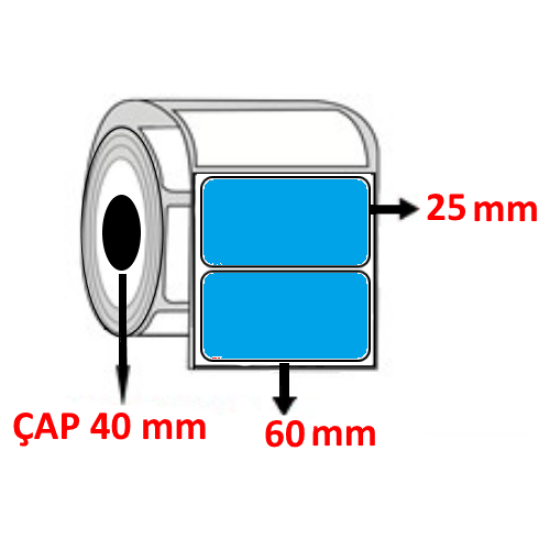 Mavi Renkli 60 mm x 25 mm Kuşe Barkod Etiketi ÇAP 40 mm ( 6 Rulo ) 12.000 ADET
