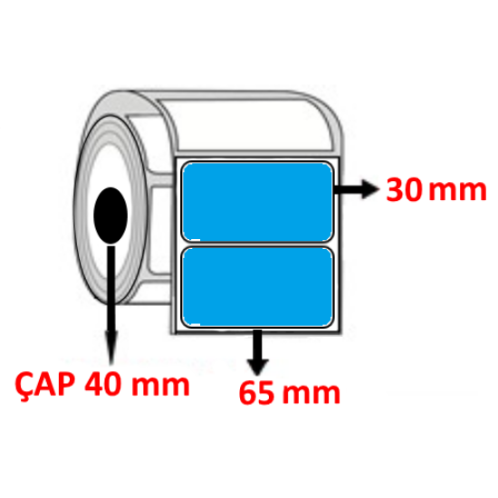 Mavi Renkli 65 mm x 30 mm Kuşe Barkod Etiketi ÇAP 40 mm ( 6 Rulo ) 10.500 ADET