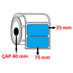 Mavi Renkli 75 mm x 25 mm Barkod Etiketi ÇAP 40 mm ( 6 Rulo ) 12.000 ADET