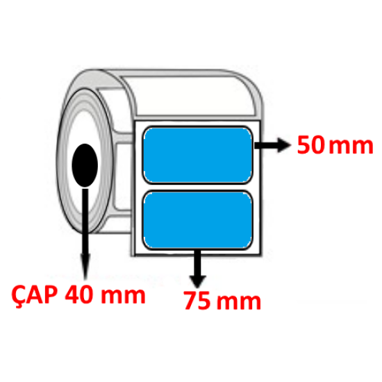Mavi Renkli 75 mm x 50 mm Kuşe Barkod Etiketi ÇAP 40 mm ( 6 Rulo ) 6.000 ADET