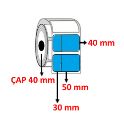 Mavi Renkli 80 mm x 40 mm (30/50) Barkod Etiketi ÇAP 40 mm ( 6 Rulo ) 6.000 ADET