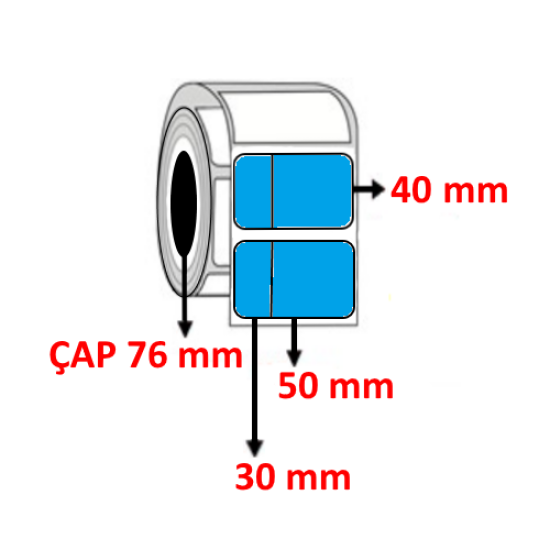 Mavi Renkli 80 mm x 40 mm (30/50) Kuşe Barkod Etiketi ÇAP 76 mm ( 6 Rulo ) 18.000 ADET