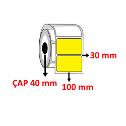 Sarı Renkli 100 mm x 30 mm Barkod Etiketi ÇAP 40 mm ( 6 Rulo )  9.000 ADET