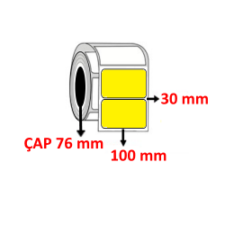 Sarı Renkli 100 mm x 30 mm Barkod Etiketi ÇAP 76 mm ( 6 Rulo ) 27.000 ADET