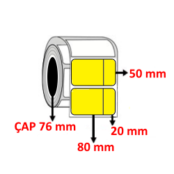 Sarı Renkli 100 mm x 50 mm (80+20) Barkod Etiketi ÇAP 76 mm ( 6 Rulo ) 18.000  ADET