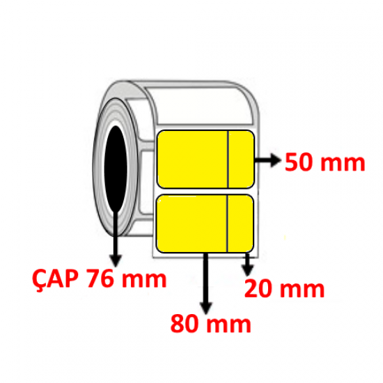 Sarı Renkli 100 mm x 50 mm (80+20) Barkod Etiketi ÇAP 76 mm ( 6 Rulo ) 18.000  ADET