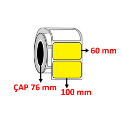 Sarı Renkli 100 mm x 60 mm  Barkod Etiketi ÇAP 76 mm ( 6 Rulo ) 14.400 ADET