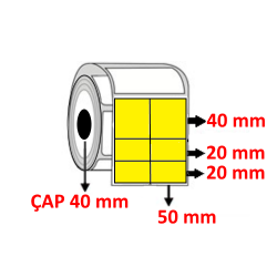 Sarı Renkli 100 mm x 80 mm (50/40+20+20)  Barkod Etiketi ÇAP 40 mm ( 6 Rulo ) 3.000 ADET
