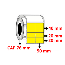 Sarı Renkli 100 mm x 80 mm (50/40+20+20) Barkod Etiketi ÇAP 76 mm ( 6 Rulo ) 12.000  ADET