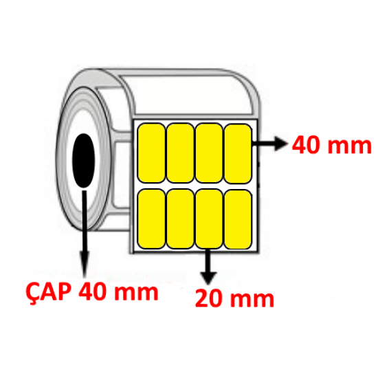 Sarı Renkli 20 mm x 40 mm YY4 LÜ Barkod Etiketi ÇAP 40 mm ( 6 Rulo ) 27.600 ADET