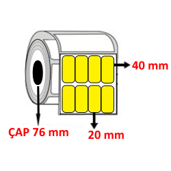 Sarı Renkli 20 mm x 40 mm YY4 LÜ Kuşe Barkod Etiketi ÇAP 76 mm ( 6 Rulo ) 84.000  ADET