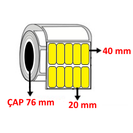 Sarı Renkli 20 mm x 40 mm YY5 Lİ Termal Barkod Etiketi ÇAP 76 mm ( 6 Rulo ) 102.000  ADET