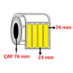 Sarı Renkli 23 mm x 74 mm YY4 LÜ Barkod Etiketi ÇAP 76 mm ( 6 Rulo ) 45.000  ADET