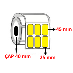 Sarı Renkli 25 mm x 45 mm YY3 LÜ Barkod Etiketi ÇAP 40 mm ( 6 Rulo ) 18.000 ADET
