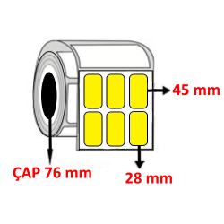 Sarı Renkli 28 mm x 45 mm YY3 LÜ Barkod Etiketi ÇAP 76 mm ( 6 Rulo ) 45.000  ADET