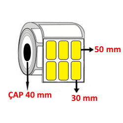 Sarı Renkli 30 mm x 50 mm YY3 LÜ Barkod Etiketi ÇAP 40 mm ( 6 Rulo ) 18.000 ADET